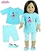 Sophia's 18 Inch Doll Pajamas 3 Pc Set, Fits 18 Inch American Girl Doll Clothes & More! Silk Screened Ballerina & Tulle Detailed Teal Doll PJs Shirt, Striped Pants & Doll Slippers Sleepwear Set