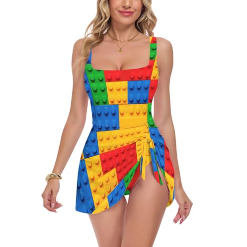 Trajes de baño control de abdomen para mujer con diseño multicolor Building Blocks