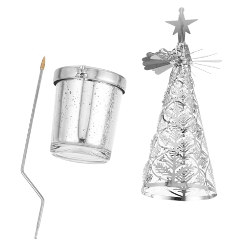 MAGICLULU Bougeoir de Noël Rotatif Métal Doré Porte-Bougie Sapin Tournant Compact pour Décoration de Table de Fête Centre de Table Élégant