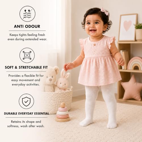Image of Supersox Cotton Tights for Babies | Combed Cotton, Breathable, Moisture Absorbent & Anti Odour | Soft, Stretchable Full-Length Baby Tights for All-Day Comfort | Pack of 1