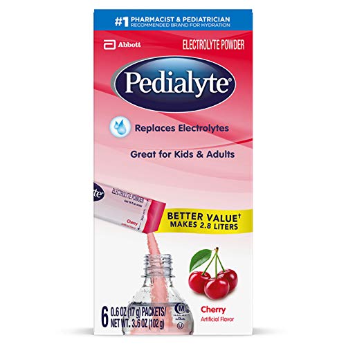 Pedialyte Electrolyte Powder, Electrolyte Drink, Cherry, Powder Sticks, .6 oz, 6 Count