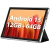 ECOPAD 10.1 Inch Tablet, Android 15 Tablets 12GB(4+8) RAM / 64GB ROM / 1TB SD Card Expansion, 1280x800 IPS HD Touchscreen, 6000mAh Battery, Bluetooth 5.0, Dual Cameras, GMS, Dual Band WiFi, Black
