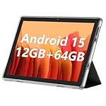 ECOPAD 10.1 Inch Tablet, Android 15 Tablets 12GB(4+8) RAM / 64GB ROM / 1TB SD Card Expansion, 1280x800 IPS HD Touchscreen, 6000mAh Battery, Bluetooth 5.0, Dual Cameras, GMS, Dual Band WiFi, Black