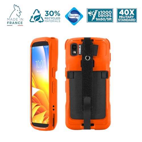 Mobilis Schutzhülle für Zebra TC22 TC27 mit Anti-Sturz-Handschlaufe & Stifthalter, Etui in Militärqualität, Leuchtende Neonfarbe hohe Sichtbarkeit & Sicherheit (Neonorange)