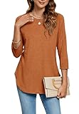 Newchoice 3/4 Sleeve Tunic Tops for Women for Leggings Longer Basic Blouses Orange Shirt (Orange,XL)