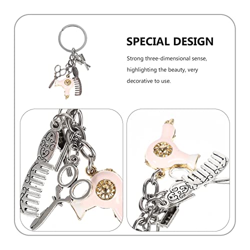 Hairdresser Keychain Hairdresser Hair Dryer Comb Charm Pendant Keyrings Hanging Charm for Women Men Salon Owner Hair Stylist Pink - Image 3