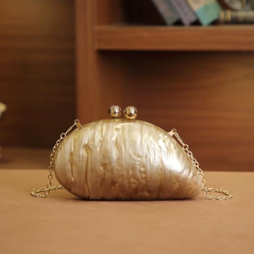 Image of Acrylic Shell Shaped Bag Luxury Marble Clutch Evening Purses for Women Glitter Handbag for Wedding Cocktail Party Prom