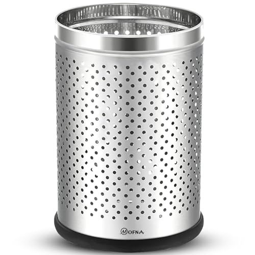 Image of mofna 6L Stainless Steel Dustbin for Home, Silver Open Top Perforated Garbage Bin Without Lid, Waste Bin for Kitchen, Bathroom, Bedroom, Washroom, Office & Toilet, (7 x 10 Inch, Pack of 1)