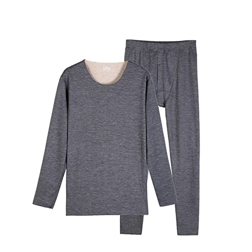 Gualiy Ropa interior térmica larga para hombre, ropa interior térmica larga para hombres cuello redondo gris claro ropa interior térmica conjunto superior e inferior, Light Grey, XXXL Cover