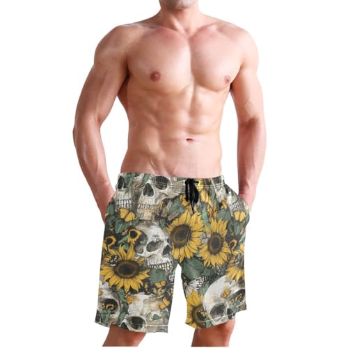 Gothic Skull Sunflower Mens Swim Trunks Quick Dry Beach Shorts with Pocket S 202c00484