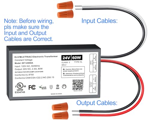 Image of 60W Dimmable LED Driver 24V, UL Lited Triac /ELV /MLV 120V AC to DC Compatible with Lutron& Leviton Dimmer, Dimmable Power Supply 24V Class2 Transformer for LED Strip Lights, Low Voltage Lighting