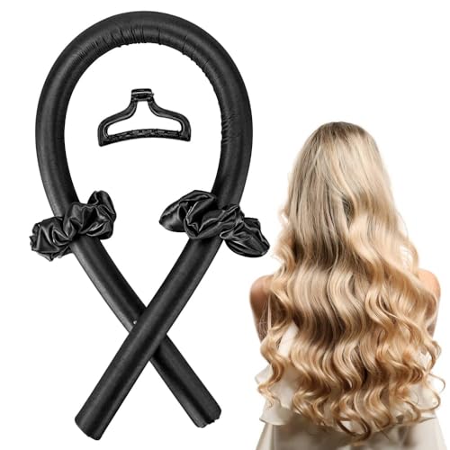 Image of HETLESH Heatless Hair Curlers for Long Hair, Heatless Curling Rod Headband, No Heat Curlers Then You Can Sleep in Overnight, Heatless Curls Headband, Soft Foam Hair Rollers for Natural Hair (BLACK, Medium)