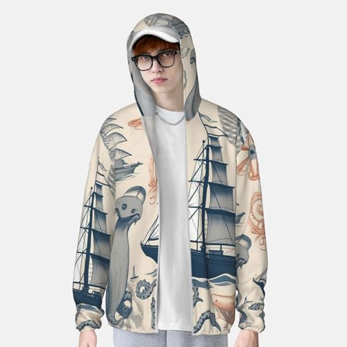 Chaqueta de protección solar para hombre con capucha y cremallera miniatura 3