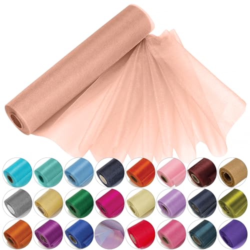 29cm x 25m Rose Gold Roll of Organza Sheer Fabric - Elegant Decorative Cloth for Wedding Chair Bows, Table Runners, Party Favours