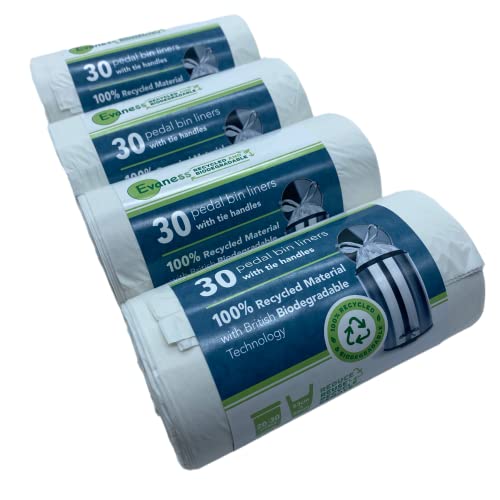 Evaness Sacs poubelle 100 % recyclés et biodégradables avec poignées à nouer 20 L 30 L – 120 sacs