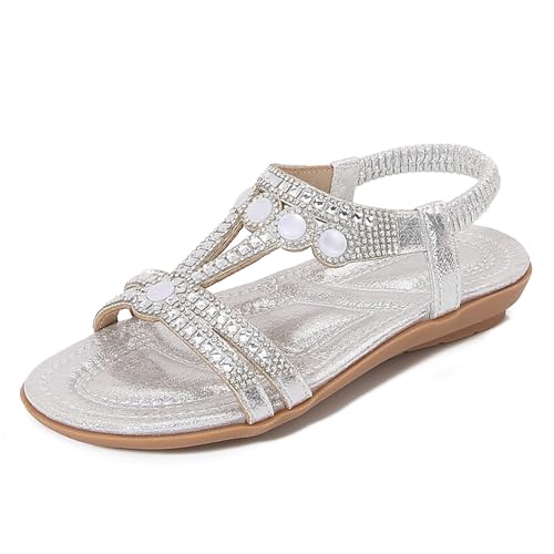 Toddler Girls Sandals Elastic Strap Soft Rubber Princess Flat Shoes Summer Cute Beads Summer Shoes