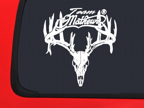 Team Mathews Full Skull with Antlers Whitetail - White Hunting window decal sticker
