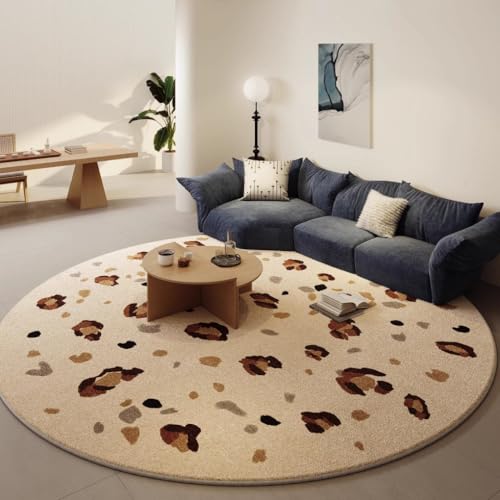Neutral Brown Off White Abstract Texture Circular Area Rug for