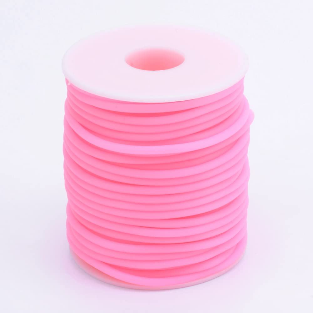Craftdady 50m Hollow Pipe Tubing PVC Rubber Cord Rubber Tube Cord Wrapped Around For Memory Wire Necklace Bracelet Knitting, Hot Pink