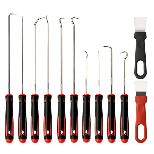 Lot de 10 Crochets et Pics de Précision – Outil d’Extraction de Joints Toriques et Joints Spi – Pick et Hook Set avec Poignée Antidérapante –...