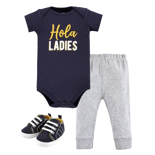 Image of Hudson Baby Unisex Baby Cotton Bodysuit, Pant and Shoe Set
