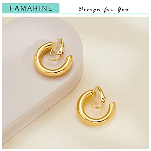 FAMARINE Clip on Earrings for Women, Chunky Chunky Tube Hoop Clip Earrings No Piercing Earrings4