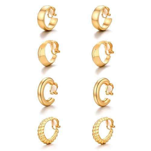Image of Gold Clip On Hoop Earrings for Women, 18K Gold Plated Eco-Friendly Alloy Non-Pierced Ear Clips, Hypoallergenic Sustainable Fashion Jewelry for Daily & Party Wear