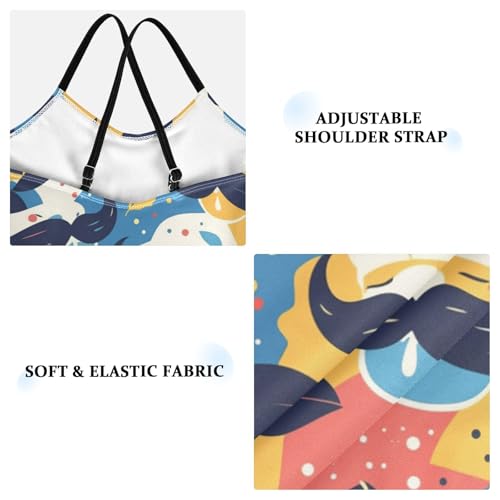 Art Decor Mustache Pattern Retro Happy Fathers Day Kids Girls 1-Piece Bathing Suit Beach Swimwear Adjustable Shoulder3