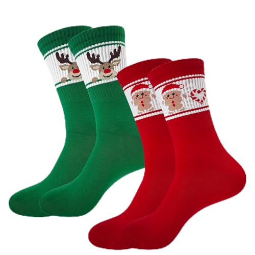 PIujsym Weihnachtssocken Herren Damen, 2 Paar Lebkuchen Rentier Motive...