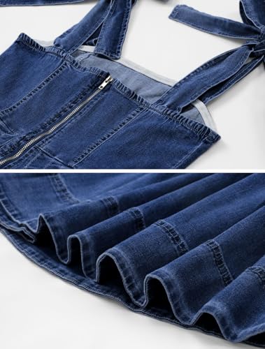 Image of Women's Summer Tie Shoulder Sleeveless Denim Mini Dress Casual Flowy Swing Pleated Short Denim Dress