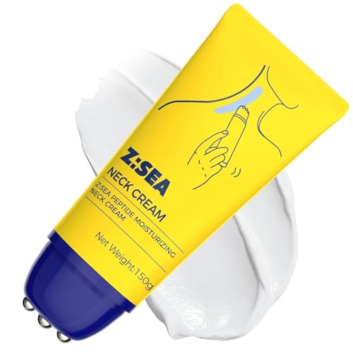 Z:SEA Neck Firming Cream with Roller - 5.29 Fl Oz Anti-Aging Neck & Chest Cream with Multi-Peptide, Collagen, Hyaluronic Acid, Vitamin B5, Ceramide, Moisturizing, Smooths Wrinkles & Fine Lines ﻿