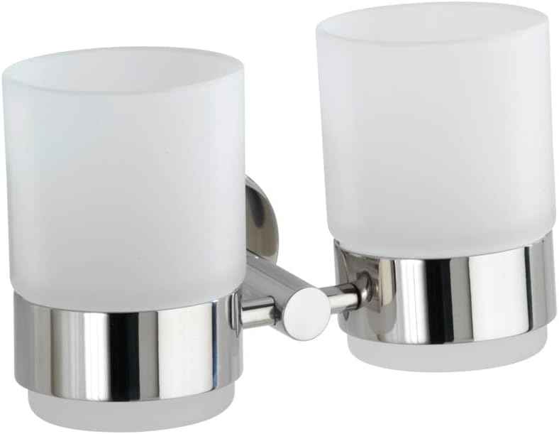 Wenko "Duo Bosio Toothbrush Tumbler of Stainless Steel, Silver/White