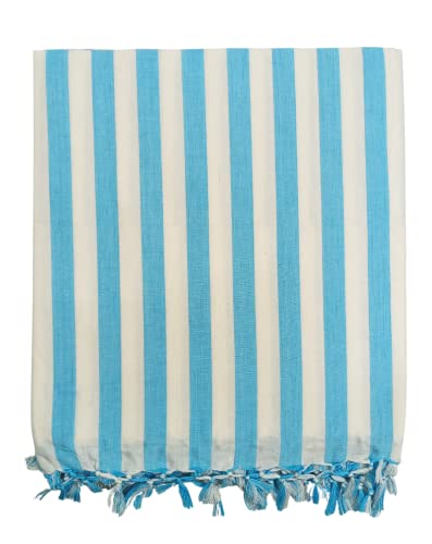 Image of Arvore Bunkaar Pure Handloom 100% Soft Desi Bamboo Viscose Soft Bhagalpuri Andi Chadar /Summer Blanket /Khes /Top Sheet /AC Blanket /Odhne wali Chadar (Turquoise, Striped, 1, Bhagalpuri Chadar)