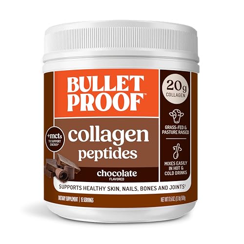 Bulletproof Chocolate Collagen Protein Powder with MCT Oil, 19g Protein, 17.6 Oz, Collagen Peptides and Amino Acids for Healthy Skin, Bones and Joints, Packaging May Vary