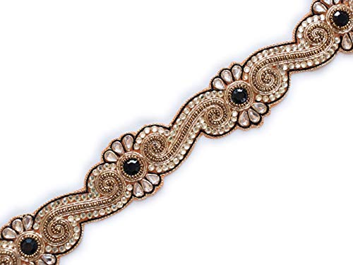 Heritage Trading Black Beaded Sewing Trim Gold Bullion & Beads 1" Wide 1.5 Yards #TOP3