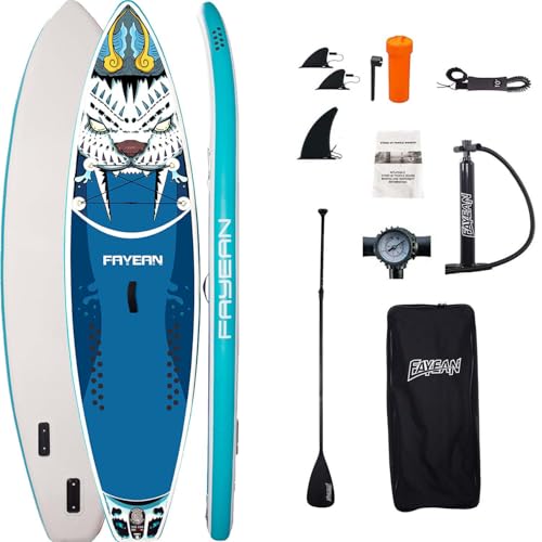 Inflatable Paddle Board 10'6''/11' Wide for Adults, with Premium SUP Accessories - 3 Fins,...