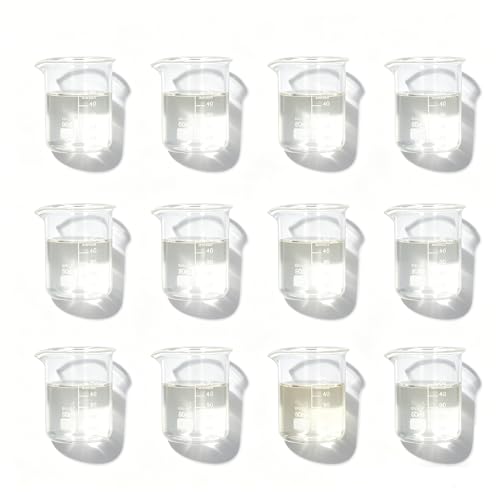 Image of Gsycle 10 PCS Low Form Glass Beaker, 50ml Reusable Borosilicate Lab Glassware Measuring Cups Measuring Beaker with Clear Scale and Spout for Science Classroom Kitchen
