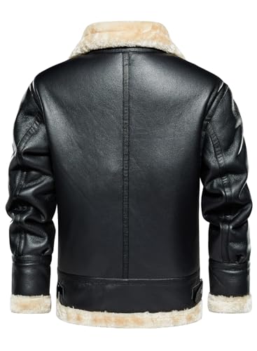 HOOD CREW Men’s Faux Leather Jacket Vintage Bomber Jacket with Artificial Fur Lining Warm Winter Leather Coat3