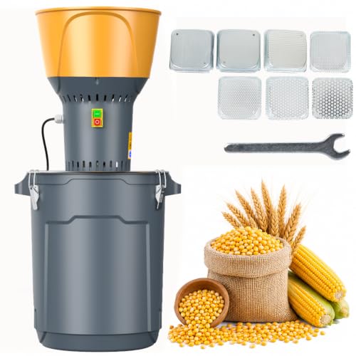 Image of 15.8 Gallon Electric Corn Grinder Mill for Chicken Feed, Grain Mill Grinder with 7 Sieves, Heavy Duty Feed Grinder for Corn, Wheat, Rice, Soybeans, Livestock Feed, Farm & Homestead Use-Yellow