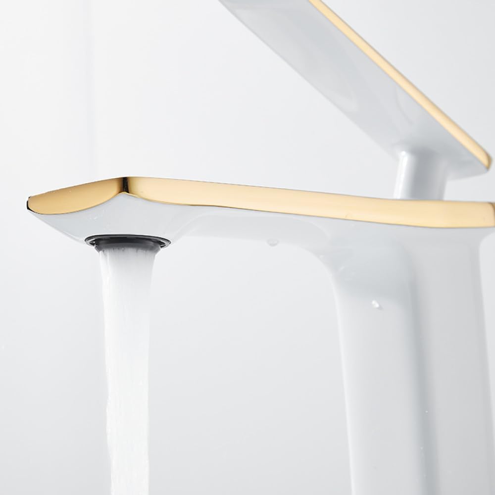 Grifo de lavabo de latón dorado blanco, grifo mezclador de lavado de agua fría y caliente para baño, grifo cromado monomando, grúa, negro