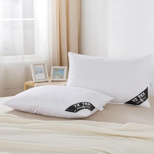 Paquete de 2 almohadas de plumas de ganso y plumón 100% algodón Shell Soft Hotel Quality Almohadas (15% Down)