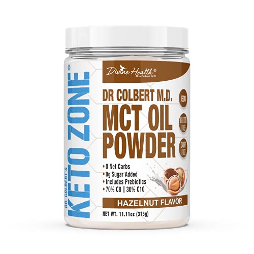 Dr. Colbert s Keto Zone MCT Oil Powder | Hazelnut Flavor | 70% C8 | 30% C10 | 0 Net Carbs | Gluten Free | 30 Day Supply | 315g |