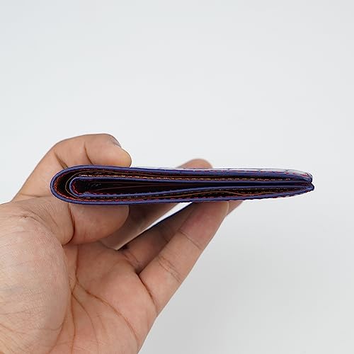 Image of HATA Light Blue Red Exotic Bifold Wallet for Men, Billfold with Mixed Leather Interior, RFID Blocking Card Holder, Handmade Gift for Birthday, Anniversary, Father's Day VIMIX-52