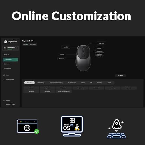 Image of Keychron BM24 Portable Wireless Mouse, 2400 DPI Quiet Clicks, 2.4 GHz /Bluetooth 5.2 /Wired with Programmable Buttons, Long Battery Life for Laptop PC /Mac /Windows - Metal Gray