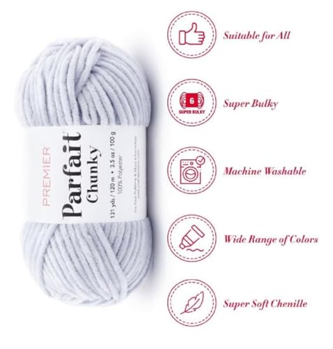 Image of Premier Yarns Parfait Chunky Chenille Yarn 3.5 Oz 6 Super Bulky Weight 3 Pack Bundle with Bella's Stitch Place Holders (Cloudy Day)