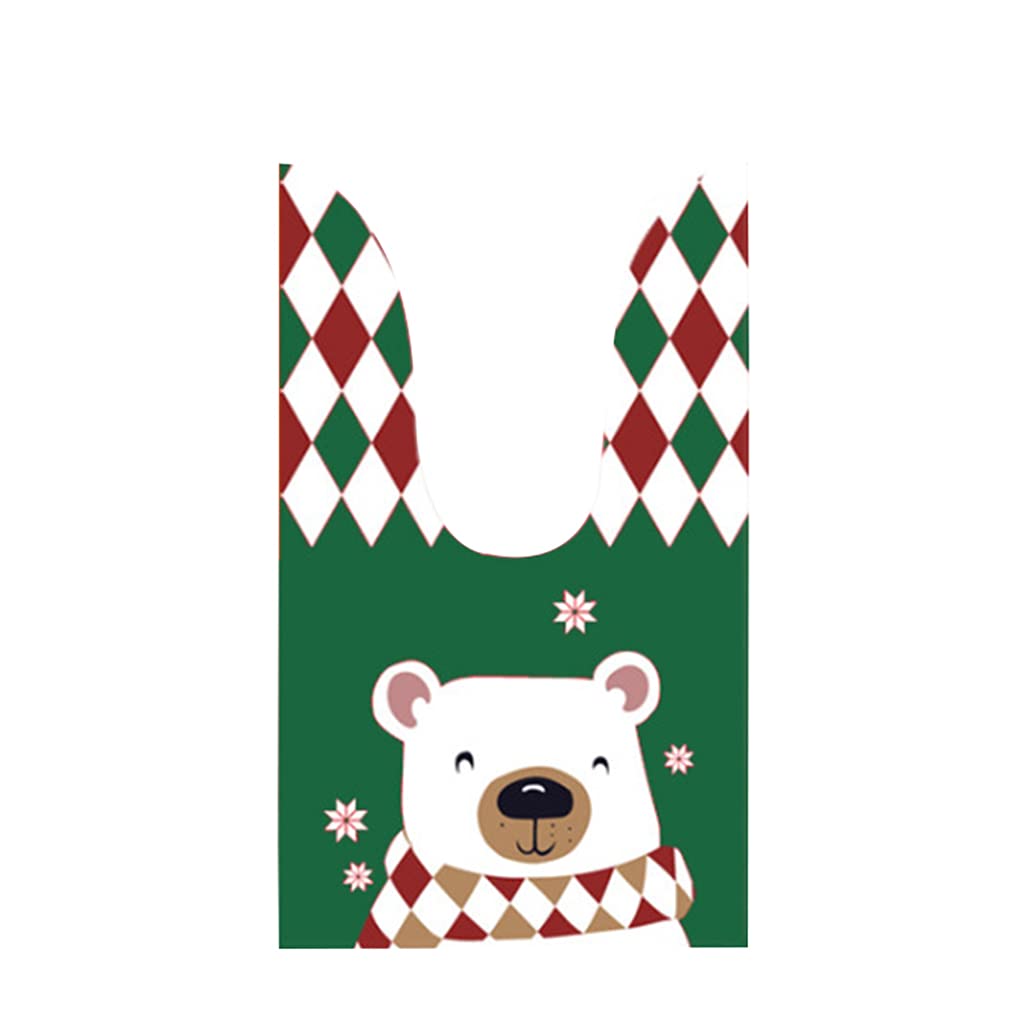 Buxuaaaa Green Scarf Bear Head 100Pack Holiday Candy Gift Bags Cute Long Ear Bags Cookie Candies Storage Pouch Bag