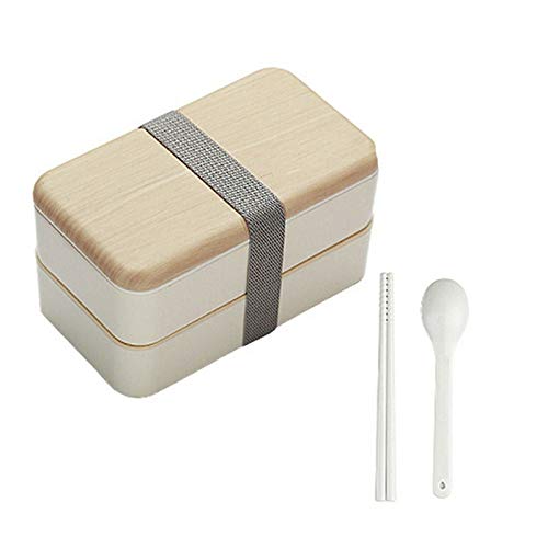 Pudełko na lunch w kuchence mikrofalowej drewniane 2-warstwowy pojemnik do przechowywania przenośna zastawa stołowa jedzenie con, pudełka (białe)