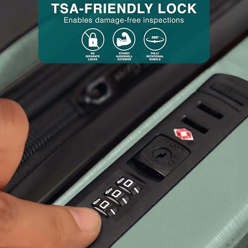 Image of Luggage Sets 3 Piece, 20 Inch Carry on Luggage and 28 Inch Suitcases with Wheels Spinner, Durable Hard Shell Suitcase Set, Expandable Travel Suitcase, Sage Green