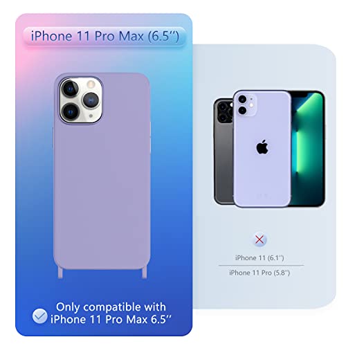 Image of Compatible with iPhone 11 Pro Max Case with Lanyard Crossbody iPhone Case with Strap Adjustable Shockproof Drop Protection Silicone Phone Cover for iPhone 11 Pro Max 6.5'' Lavender Purple