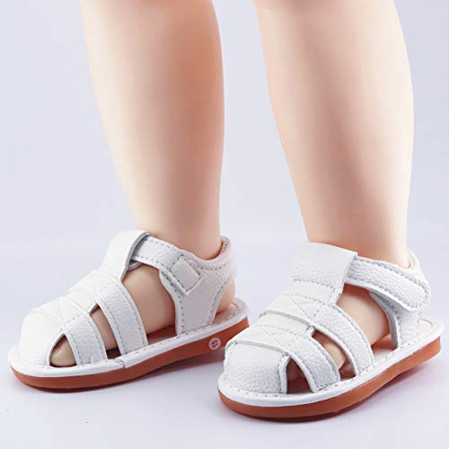 Image of WILLFUN Baby Boy Girl Summer Infant Squeaky Sandals Premium Rubber Sole Closed-Toe Non-Slip Shoes Toddler First Walkers